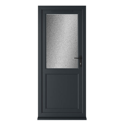 Crystal UPVC Grey 7016 External White Int Obscure Glazing Single Door Half Panel Double Glazed Left Hand Open - JJ Building Materials