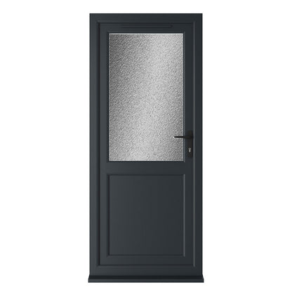 Crystal UPVC Grey 7016 External White Int Obscure Glazing Single Door Half Panel Double Glazed Left Hand Open - JJ Building Materials