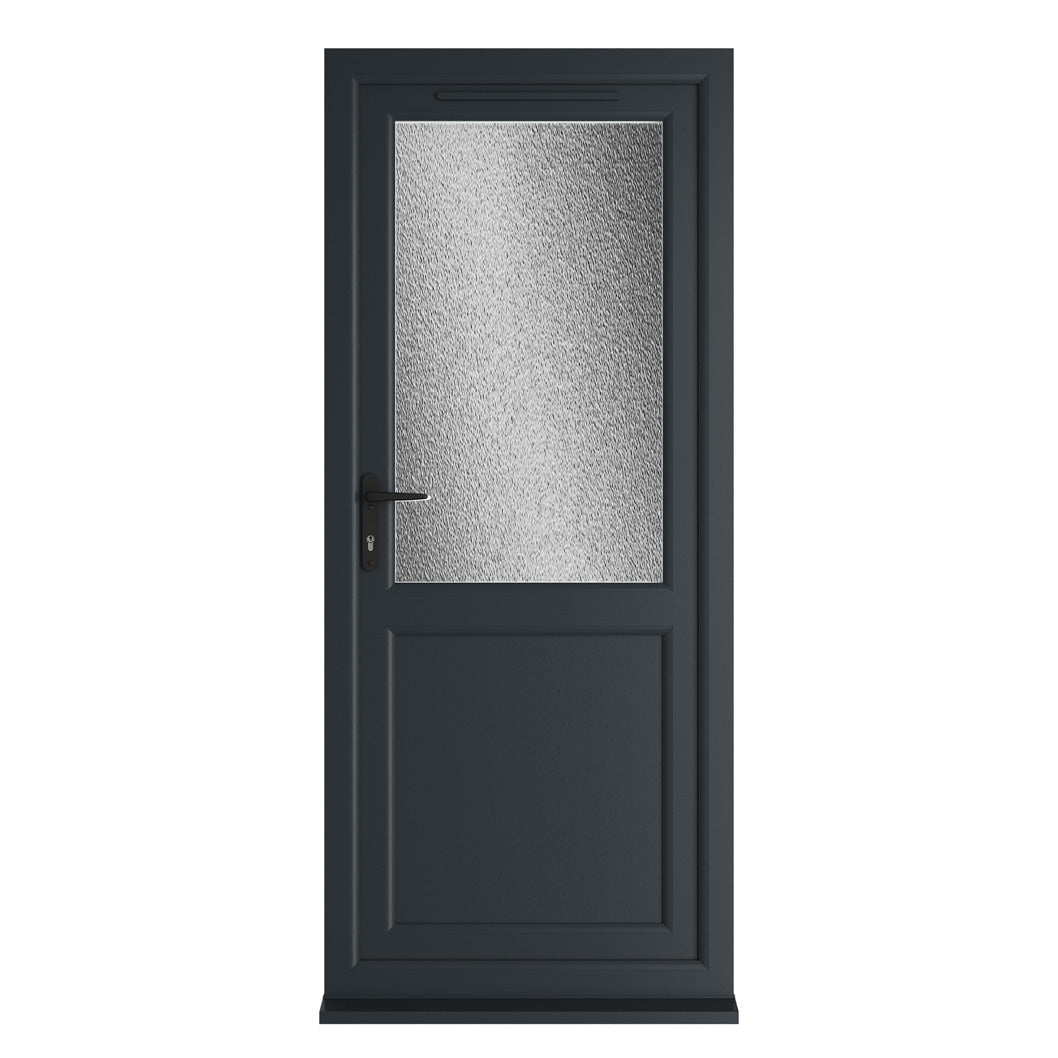 Crystal UPVC Grey 7016 External White Int Obscure Glazing Single Door Half Panel Double Glazed Right Hand Open - JJ Building Materials