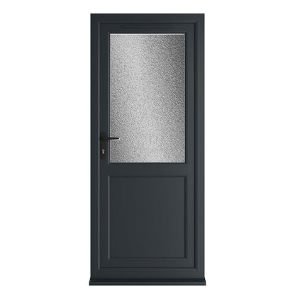 Crystal UPVC Grey 7016 External White Int Obscure Glazing Single Door Half Panel Double Glazed Right Hand Open - JJ Building Materials