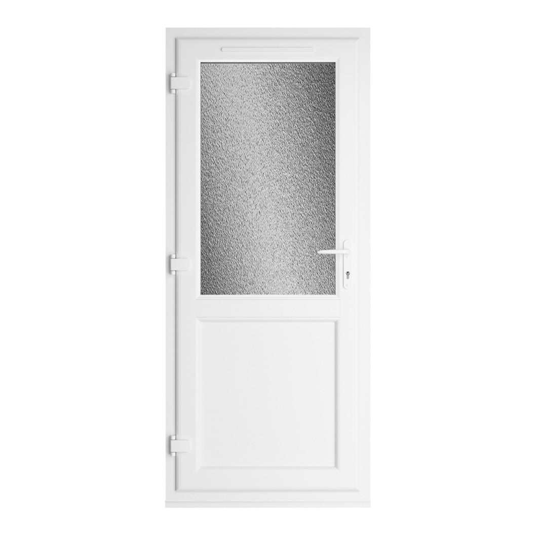 Crystal UPVC Grey 7016 External White Int Obscure Glazing Single Door Half Panel Double Glazed Right Hand Open - JJ Building Materials