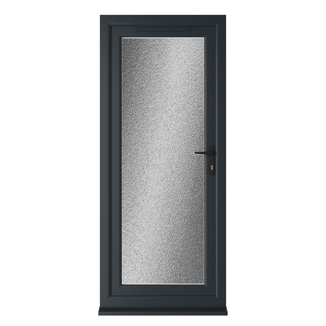 Crystal UPVC Grey 7016 / White Triple Glazed Single Door Full Glass LH Obscure - JJ Building Materials