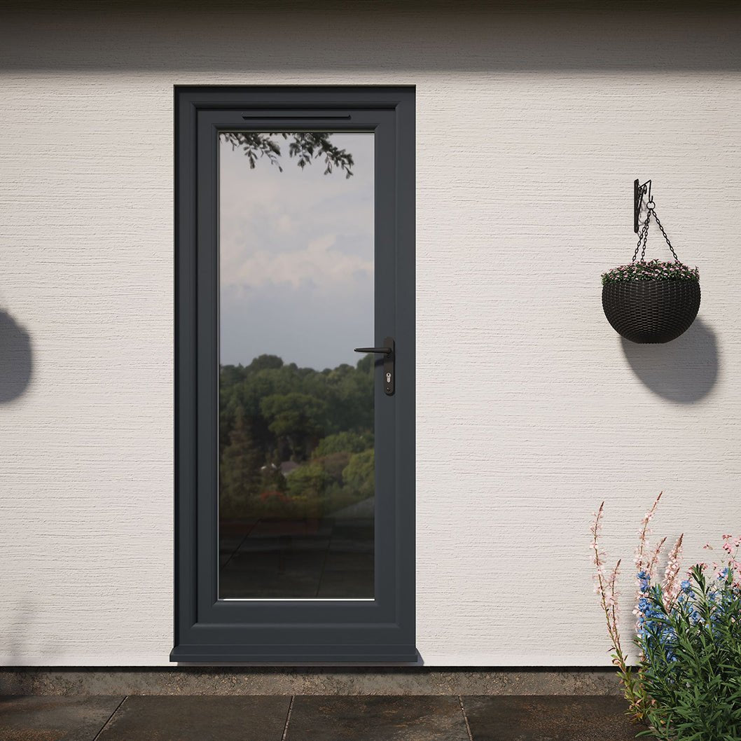 Crystal UPVC Grey 7016 / White Triple Glazed Single Door Full Glass RH Clear - JJ Building Materials