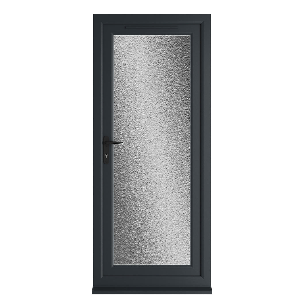 Crystal UPVC Grey 7016 / White Triple Glazed Single Door Full Glass RH Obscure - JJ Building Materials