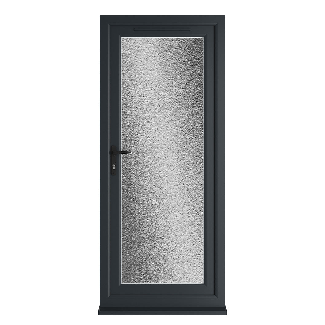 Crystal UPVC Grey 7016 / White Triple Glazed Single Door Full Glass RH Obscure - JJ Building Materials