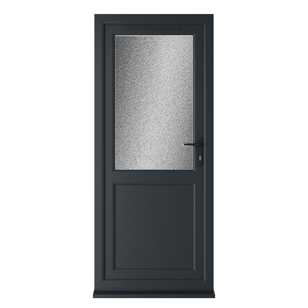 Crystal UPVC Grey 7016 / White Triple Glazed Single Door Half Panel LH Obscure - JJ Building Materials