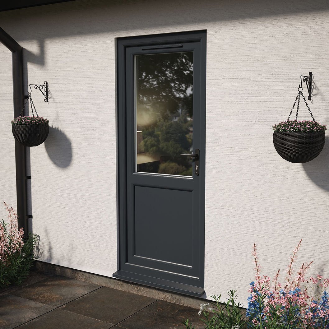 Crystal UPVC Grey 7016 / White Triple Glazed Single Door Half Panel LH Obscure - JJ Building Materials