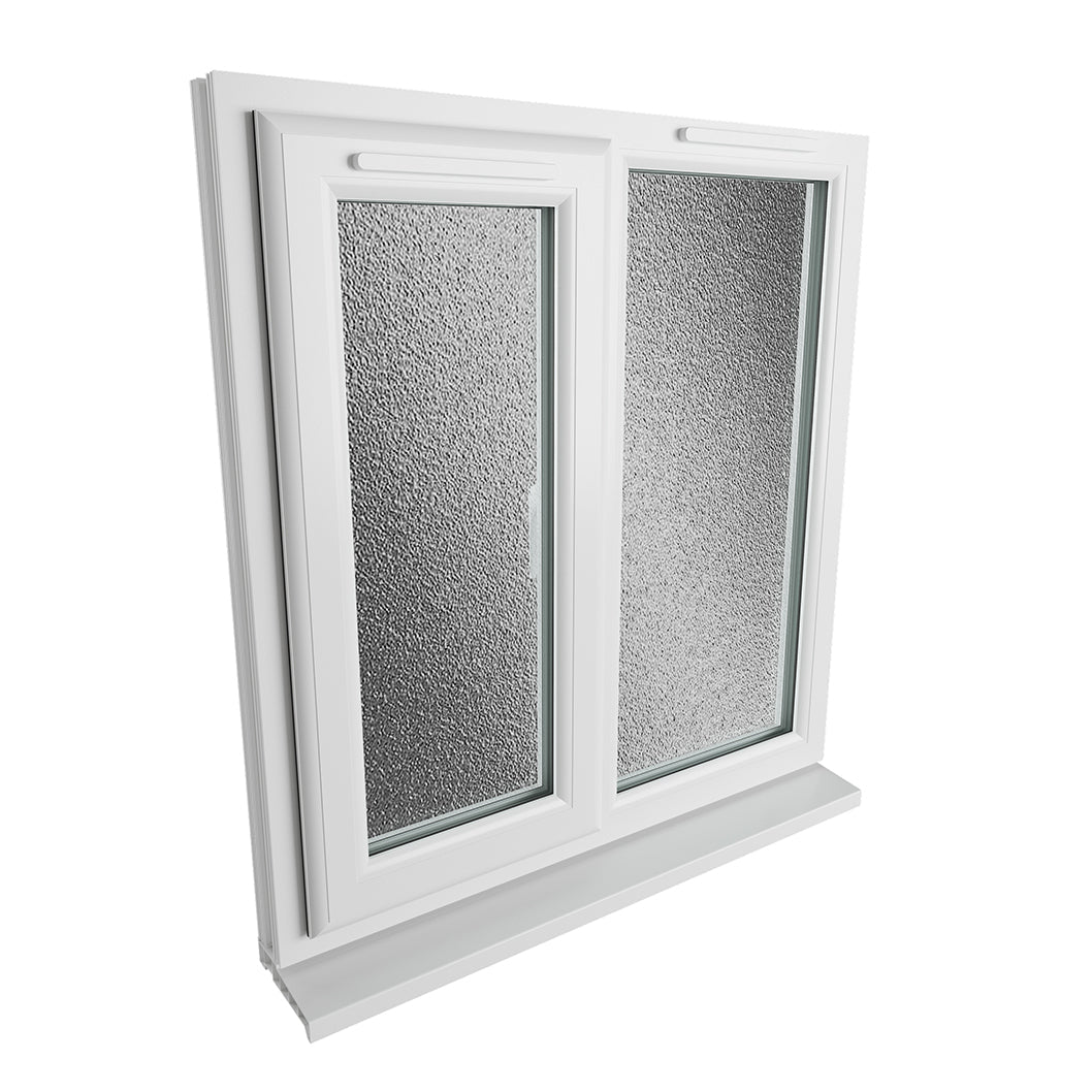 Crystal UPVC White Casement Window Left Hand Side Hung Next To Fixed Light Obscure Glazing - JJ Building Materials