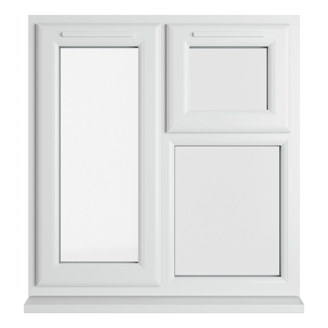 Crystal UPVC White Casement Window Left Hand Side Hung Next To Top Opener Over a Fixed Light Clear Glazing - JJ Building Materials