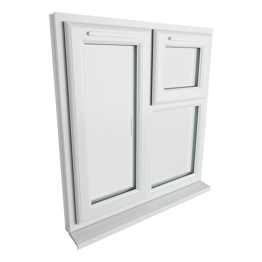 Crystal UPVC White Casement Window Left Hand Side Hung Next To Top Opener Over a Fixed Light Clear Glazing - JJ Building Materials