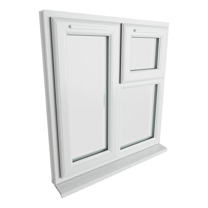 Crystal UPVC White Casement Window Left Hand Side Hung Next To Top Opener Over a Fixed Light Clear Glazing - JJ Building Materials