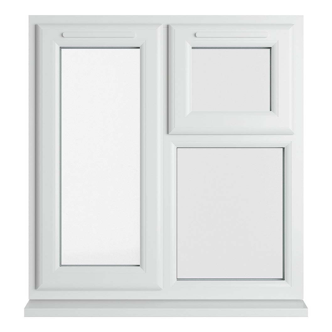 Crystal UPVC White Casement Window Left Hand Side Hung Next To Top Opener Over a Fixed Light Clear Glazing - JJ Building Materials
