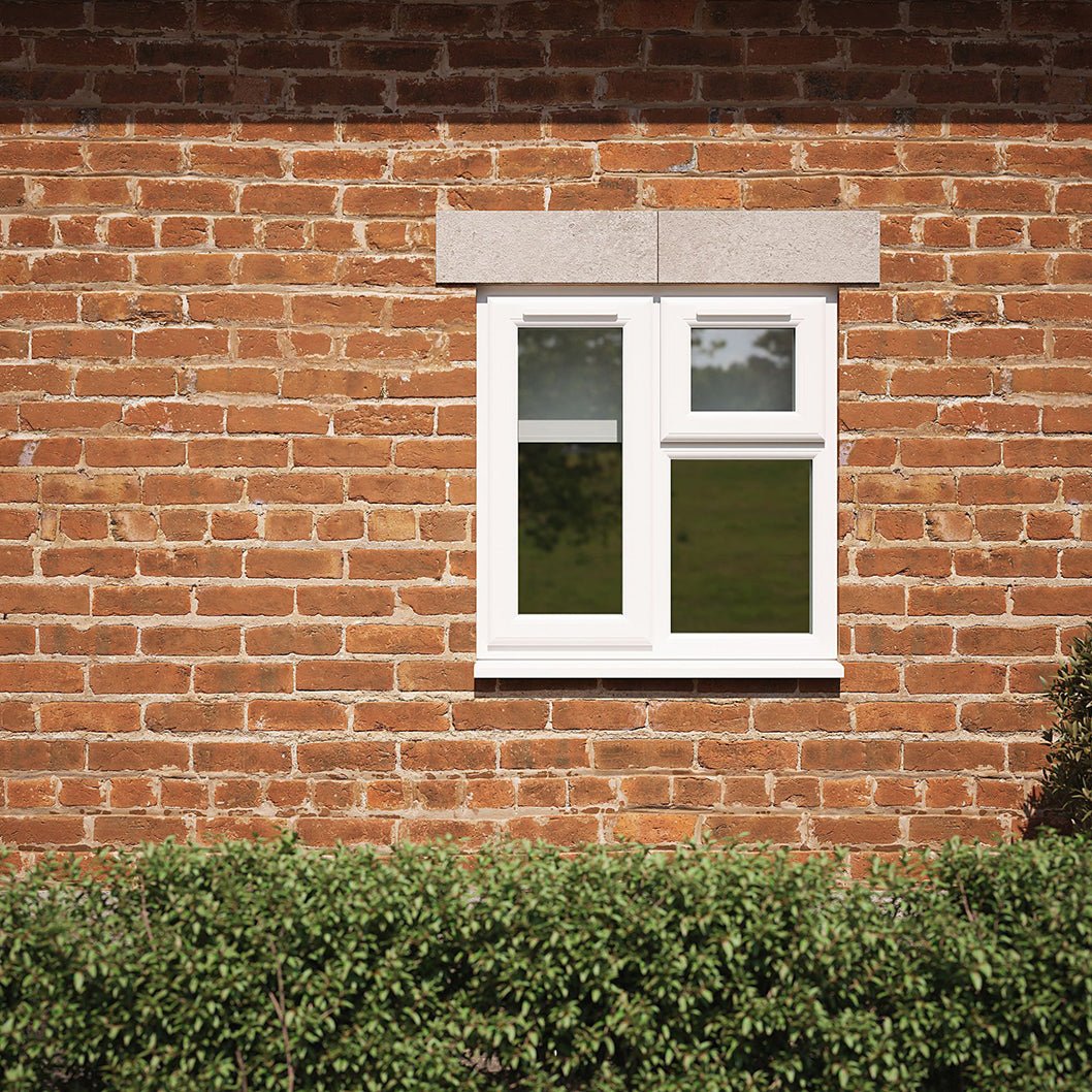 Crystal UPVC White Casement Window Left Hand Side Hung Next To Top Opener Over a Fixed Light Clear Glazing - JJ Building Materials