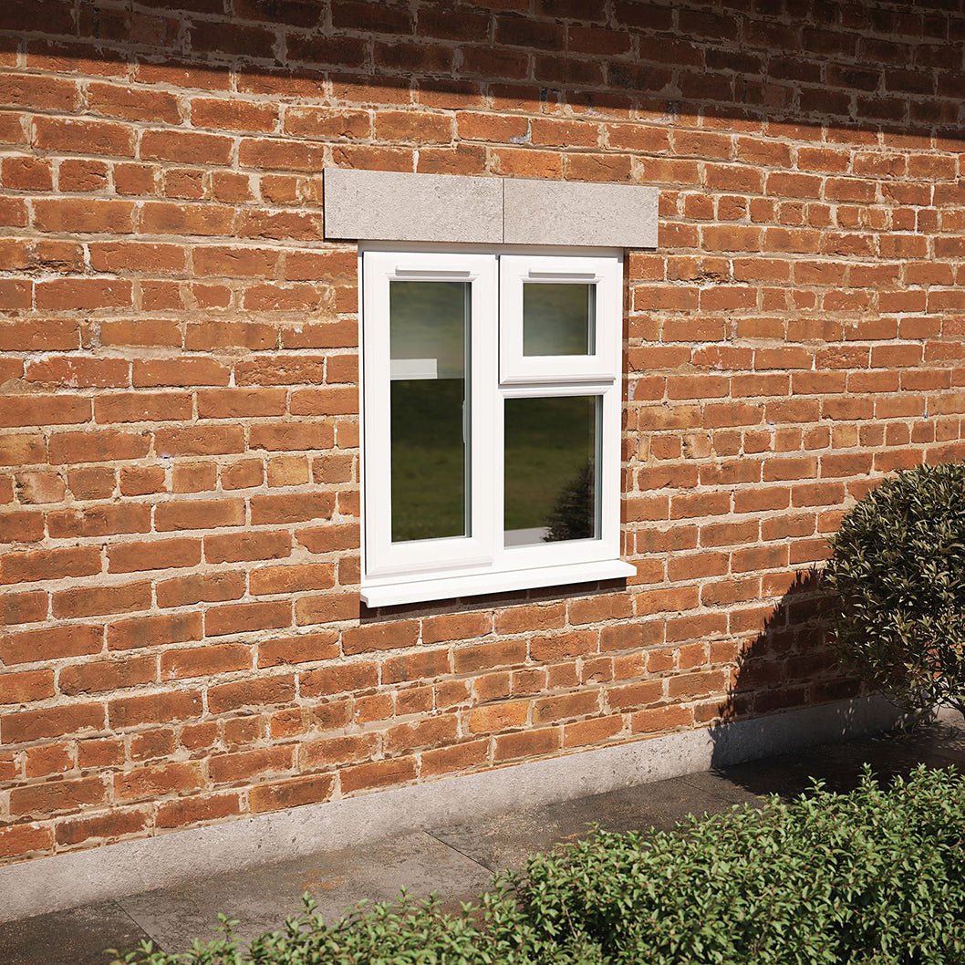Crystal UPVC White Casement Window Left Hand Side Hung Next To Top Opener Over a Fixed Light Clear Glazing - JJ Building Materials