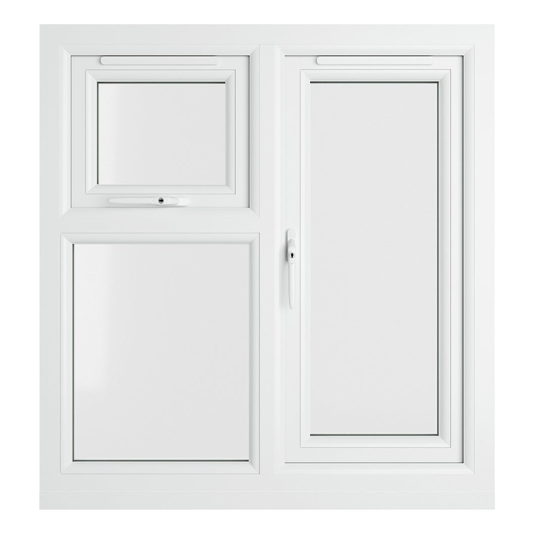 Crystal UPVC White Casement Window Left Hand Side Hung Next To Top Opener Over a Fixed Light Clear Glazing - JJ Building Materials
