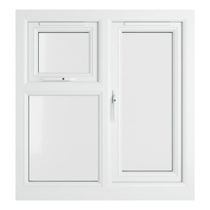 Crystal UPVC White Casement Window Left Hand Side Hung Next To Top Opener Over a Fixed Light Clear Glazing - JJ Building Materials
