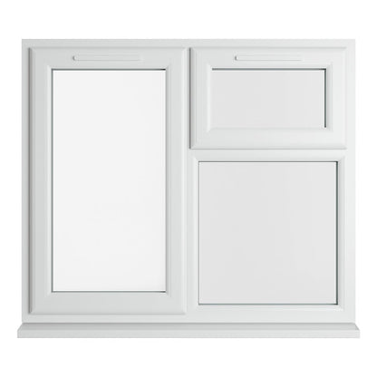 Crystal UPVC White Casement Window Left Hand Side Hung Next To Top Opener Over a Fixed Light Clear Glazing - JJ Building Materials
