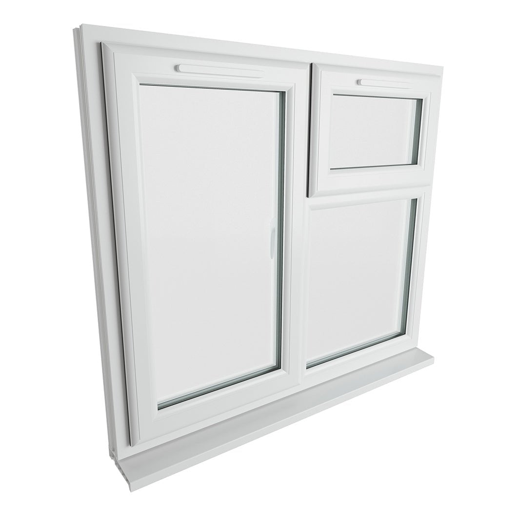 Crystal UPVC White Casement Window Left Hand Side Hung Next To Top Opener Over a Fixed Light Clear Glazing - JJ Building Materials