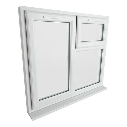 Crystal UPVC White Casement Window Left Hand Side Hung Next To Top Opener Over a Fixed Light Clear Glazing - JJ Building Materials
