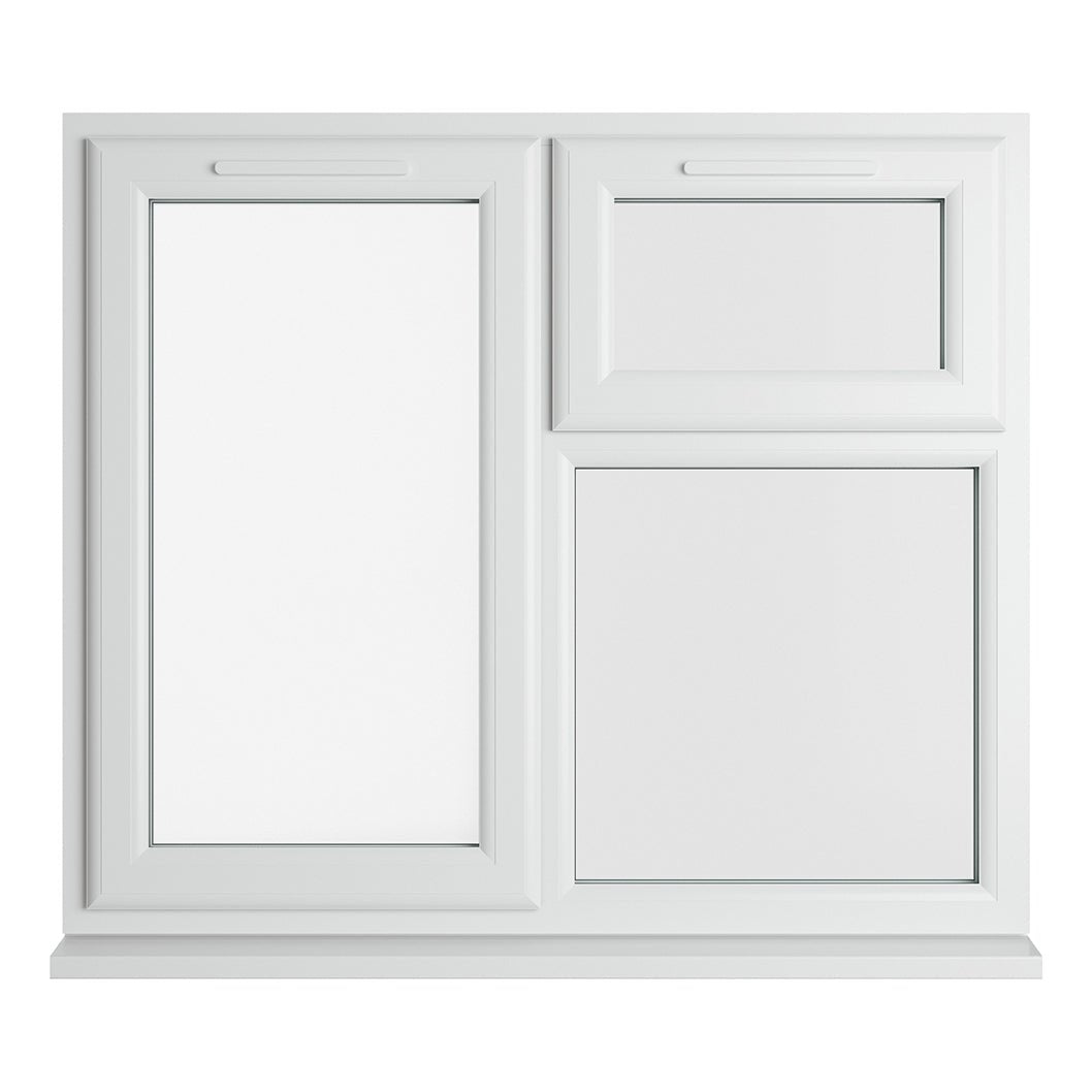 Crystal UPVC White Casement Window Left Hand Side Hung Next To Top Opener Over a Fixed Light Clear Glazing - JJ Building Materials