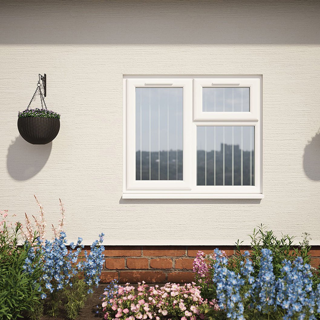 Crystal UPVC White Casement Window Left Hand Side Hung Next To Top Opener Over a Fixed Light Clear Glazing - JJ Building Materials