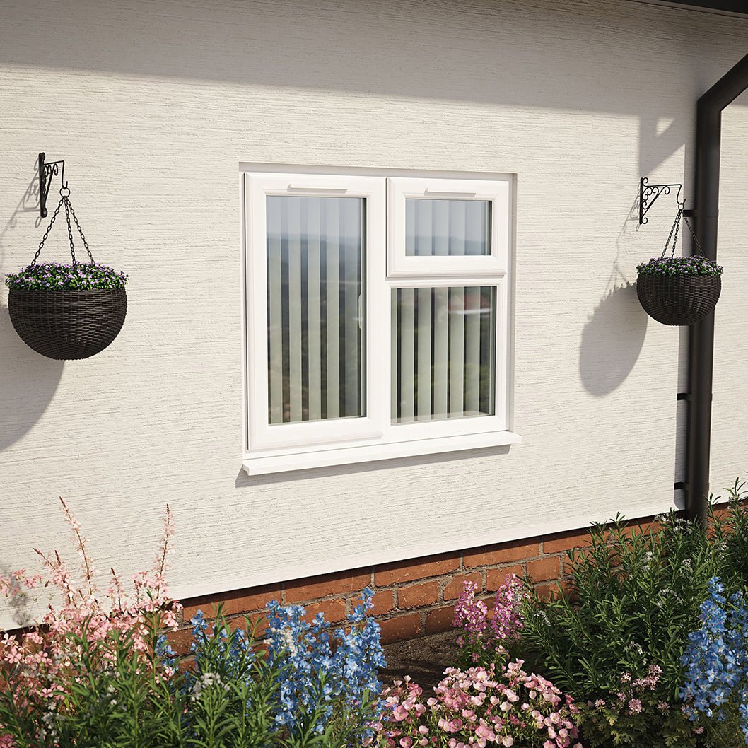 Crystal UPVC White Casement Window Left Hand Side Hung Next To Top Opener Over a Fixed Light Clear Glazing - JJ Building Materials