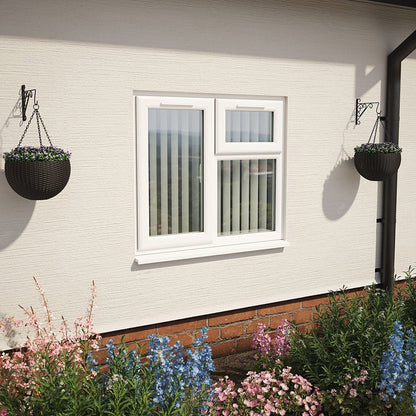 Crystal UPVC White Casement Window Left Hand Side Hung Next To Top Opener Over a Fixed Light Clear Glazing - JJ Building Materials