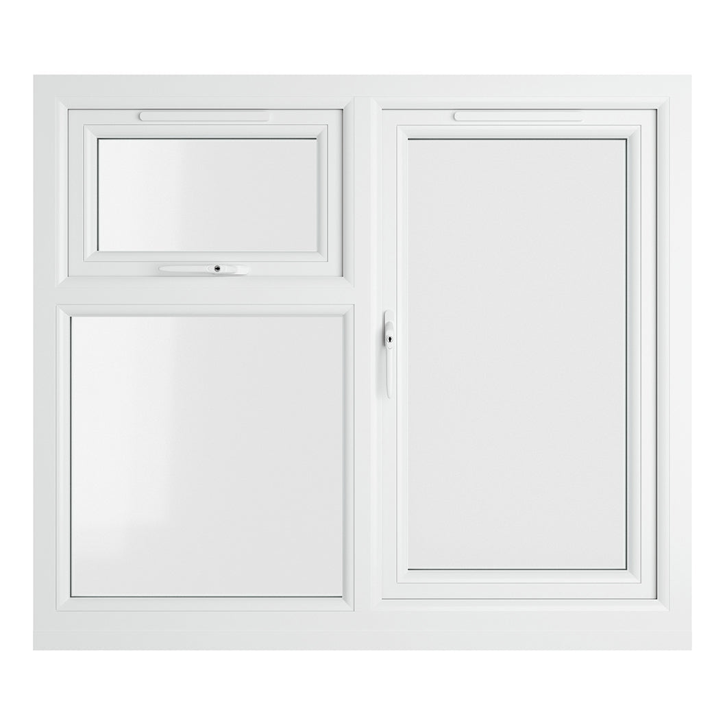 Crystal UPVC White Casement Window Left Hand Side Hung Next To Top Opener Over a Fixed Light Clear Glazing - JJ Building Materials