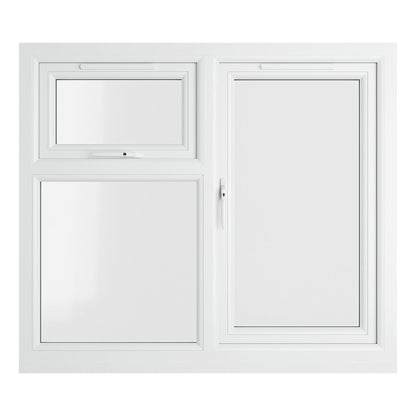 Crystal UPVC White Casement Window Left Hand Side Hung Next To Top Opener Over a Fixed Light Clear Glazing - JJ Building Materials