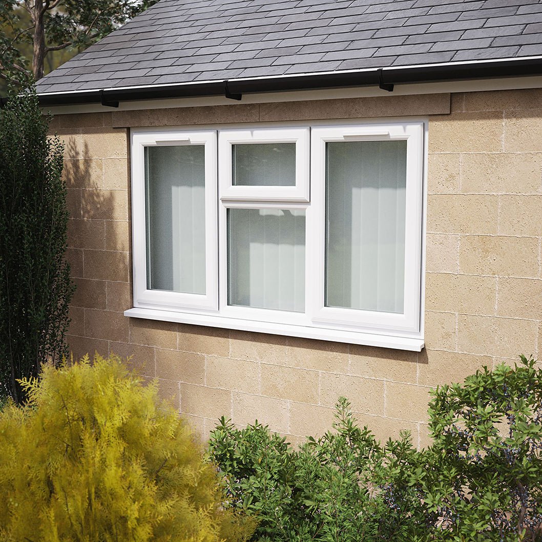 Crystal UPVC White Casement Window Left & Right Side Hung With Fixed Centre Clear Glazing - JJ Building Materials