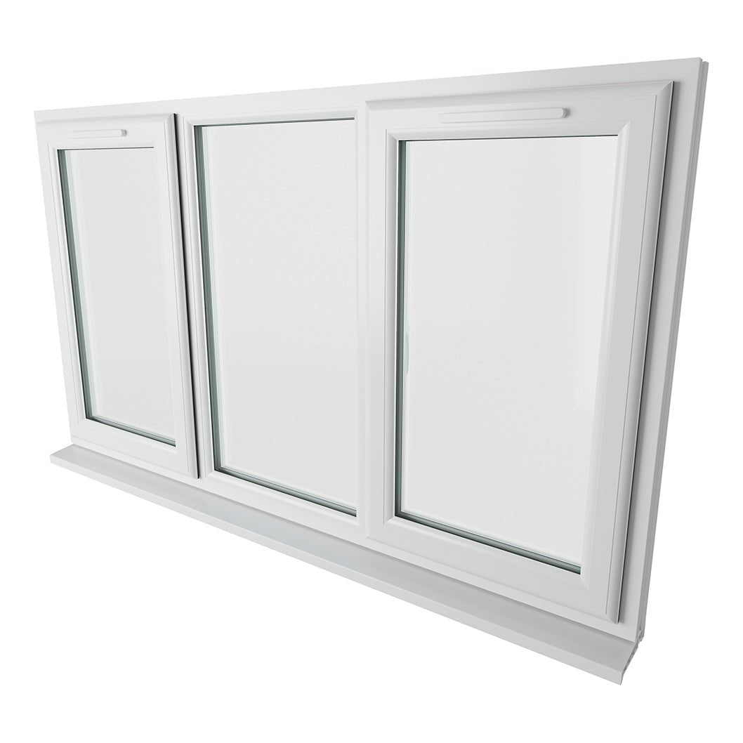 Crystal UPVC White Casement Window Left & Right Side Hung With Fixed Centre Clear Glazing - JJ Building Materials