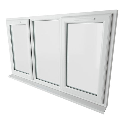 Crystal UPVC White Casement Window Left & Right Side Hung With Fixed Centre Clear Glazing - JJ Building Materials