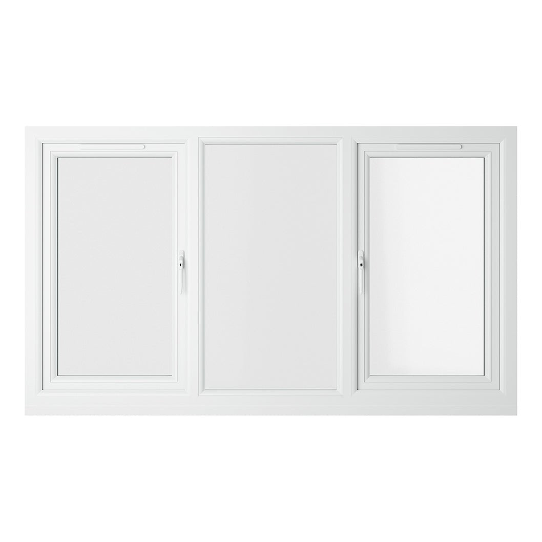 Crystal UPVC White Casement Window Left & Right Side Hung With Fixed Centre Clear Glazing - JJ Building Materials