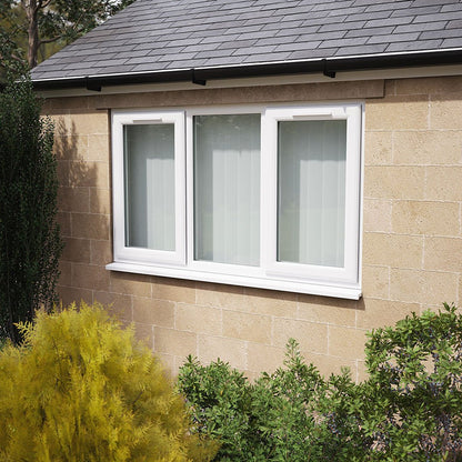 Crystal UPVC White Casement Window Left & Right Side Hung With Fixed Centre Clear Glazing - JJ Building Materials