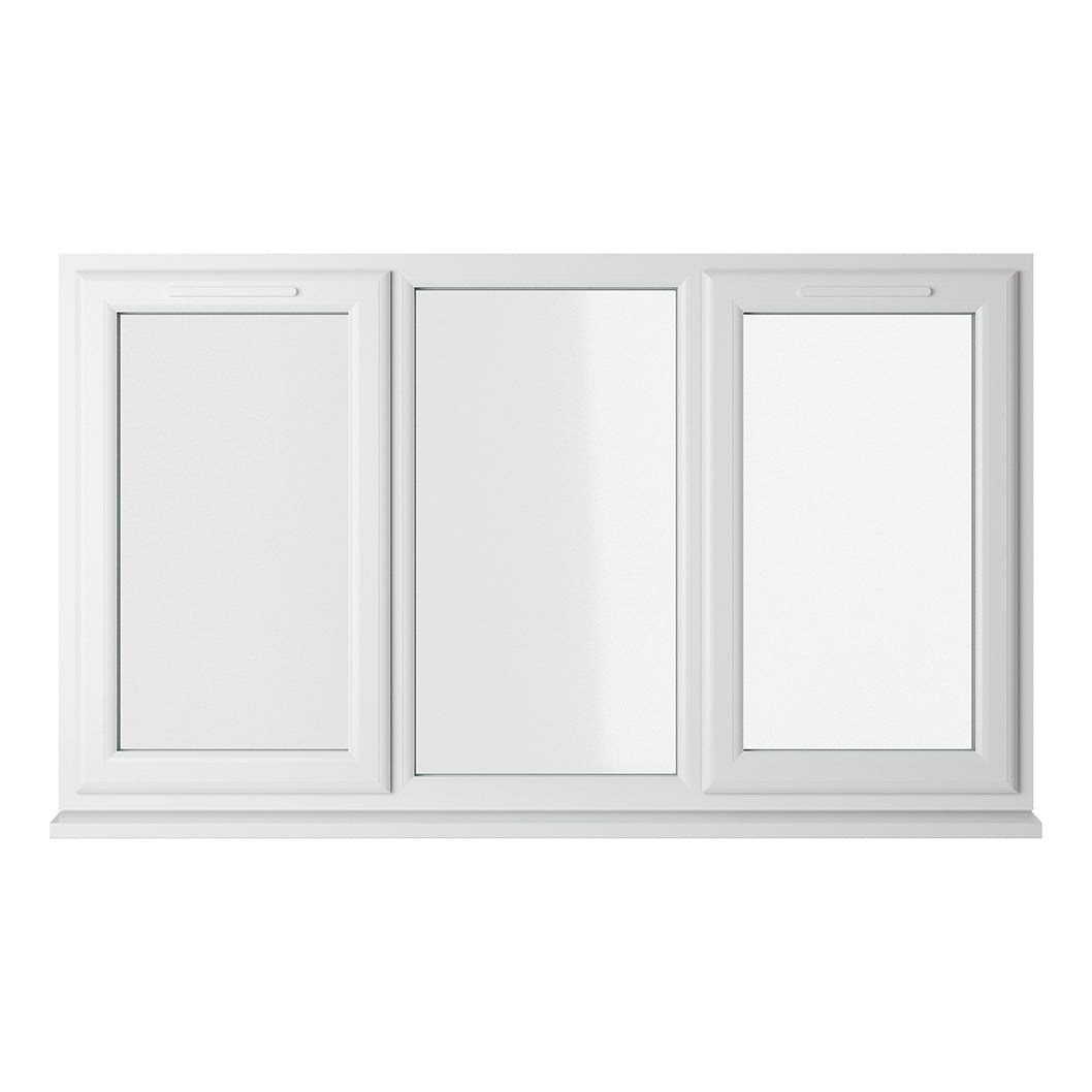 Crystal UPVC White Casement Window Left & Right Side Hung With Fixed Centre Clear Glazing - JJ Building Materials