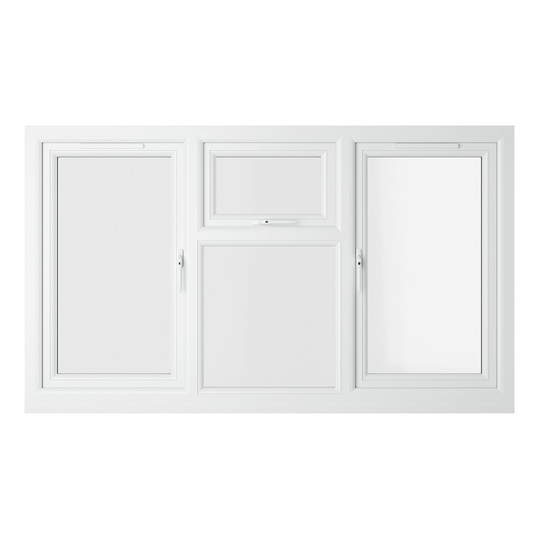 Crystal UPVC White Casement Window Left & Right Side Hung With Fixed Centre Clear Glazing - JJ Building Materials