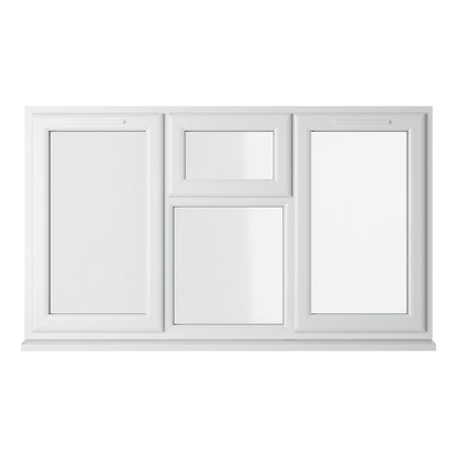 Crystal UPVC White Casement Window Left & Right Side Hung With Top Opener Over a Fixed Light Centre Clear Glazing - JJ Building Materials