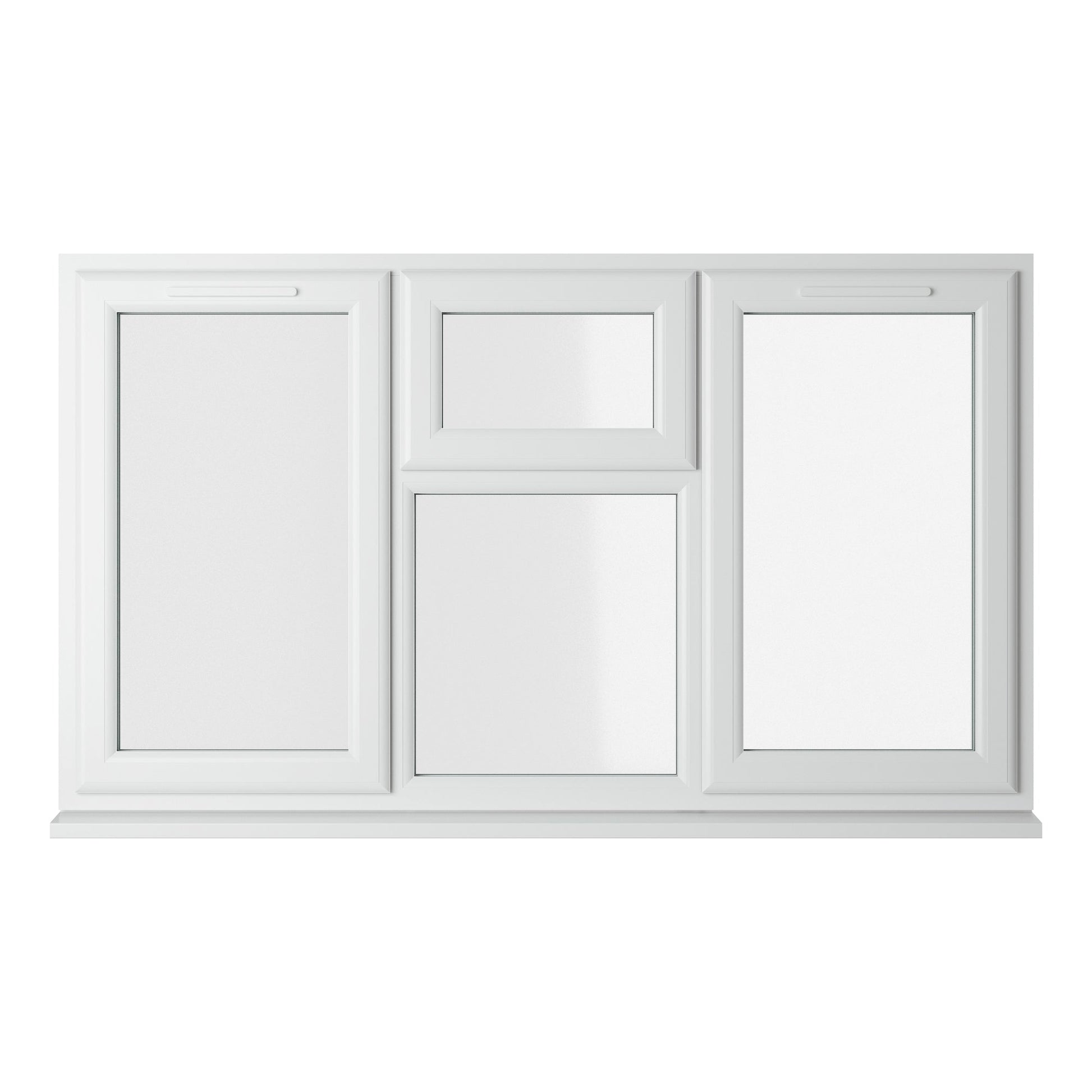Crystal UPVC White Casement Window Left & Right Side Hung With Top Opener Over a Fixed Light Centre Clear Glazing - JJ Building Materials