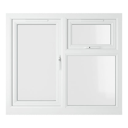 Crystal UPVC White Casement Window Right Hand Side Hung Next To Top Opener Over a Fixed Light Clear Glazing - JJ Building Materials