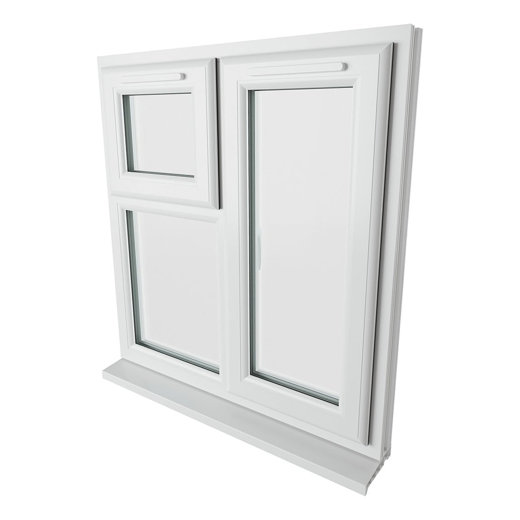 Crystal UPVC White Casement Window Right Hand Side Hung Next To Top Opener Over a Fixed Light Clear Glazing - JJ Building Materials