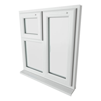Crystal UPVC White Casement Window Right Hand Side Hung Next To Top Opener Over a Fixed Light Clear Glazing - JJ Building Materials