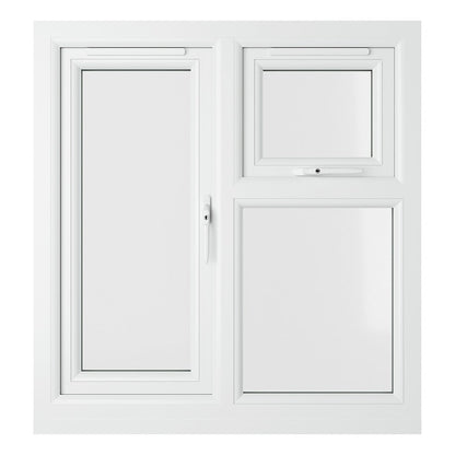 Crystal UPVC White Casement Window Right Hand Side Hung Next To Top Opener Over a Fixed Light Clear Glazing - JJ Building Materials