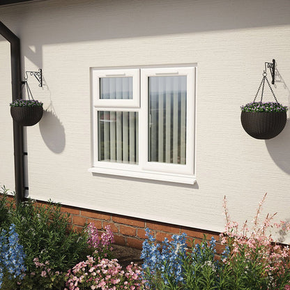 Crystal UPVC White Casement Window Right Hand Side Hung Next To Top Opener Over a Fixed Light Clear Glazing - JJ Building Materials