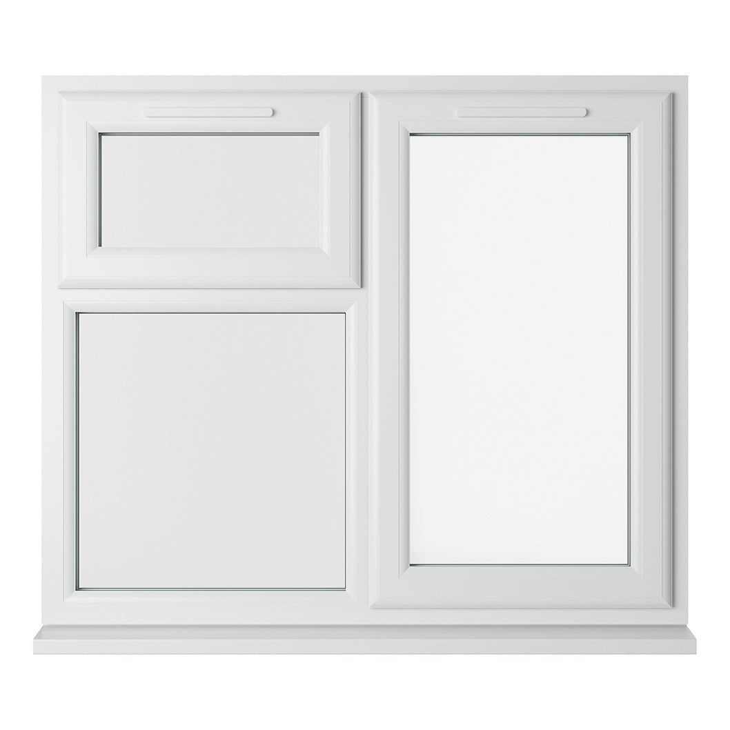 Crystal UPVC White Casement Window Right Hand Side Hung Next To Top Opener Over a Fixed Light Clear Glazing - JJ Building Materials