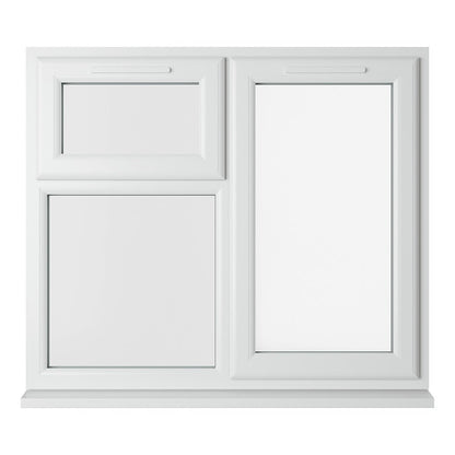 Crystal UPVC White Casement Window Right Hand Side Hung Next To Top Opener Over a Fixed Light Clear Glazing - JJ Building Materials
