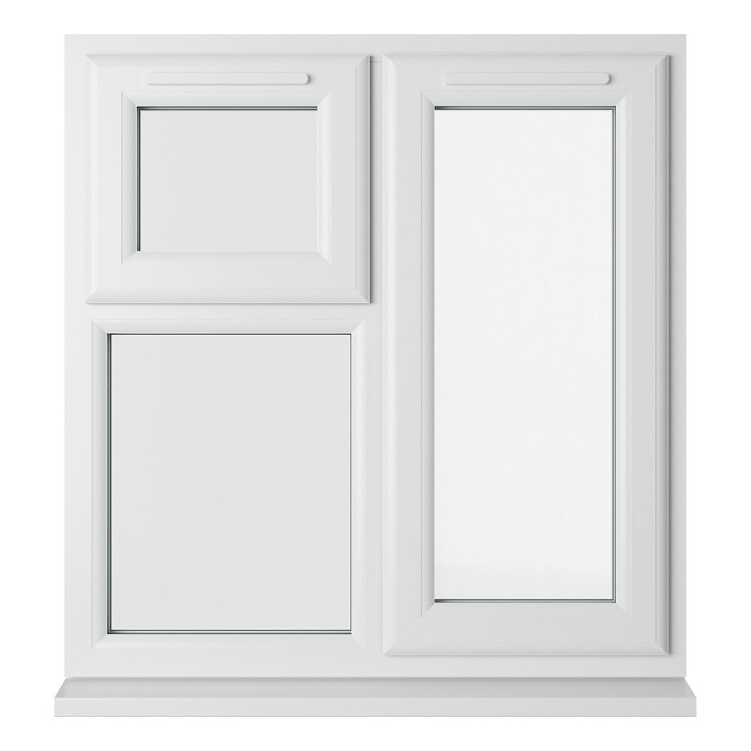 Crystal UPVC White Casement Window Right Hand Side Hung Next To Top Opener Over a Fixed Light Clear Glazing - JJ Building Materials