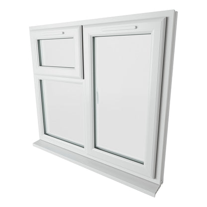 Crystal UPVC White Casement Window Right Hand Side Hung Next To Top Opener Over a Fixed Light Clear Glazing - JJ Building Materials