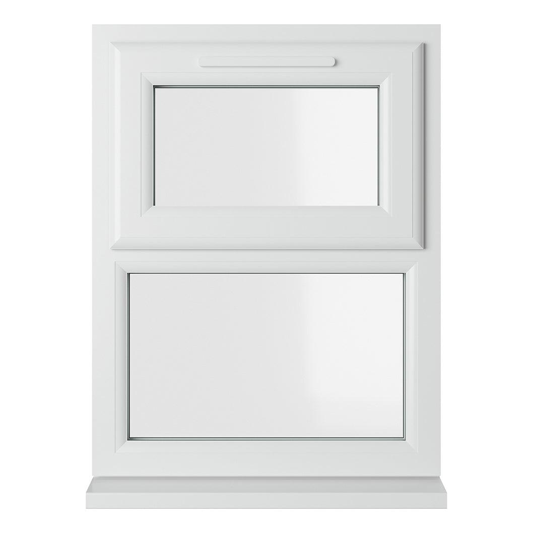 Crystal UPVC White Casement Window Top Hung Opener Over Fixed Light Clear Glazing - JJ Building Materials