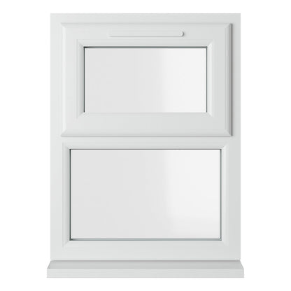 Crystal UPVC White Casement Window Top Hung Opener Over Fixed Light Clear Glazing - JJ Building Materials
