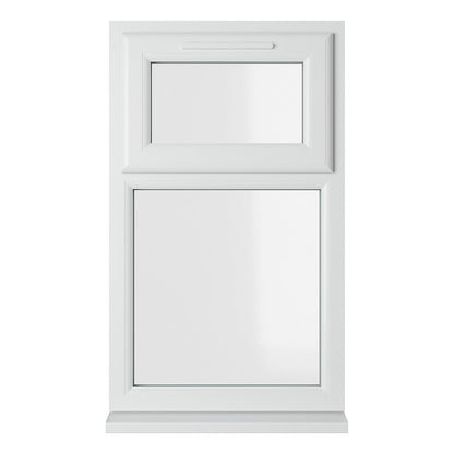 Crystal UPVC White Casement Window Top Hung Opener Over Fixed Light Clear Glazing - JJ Building Materials